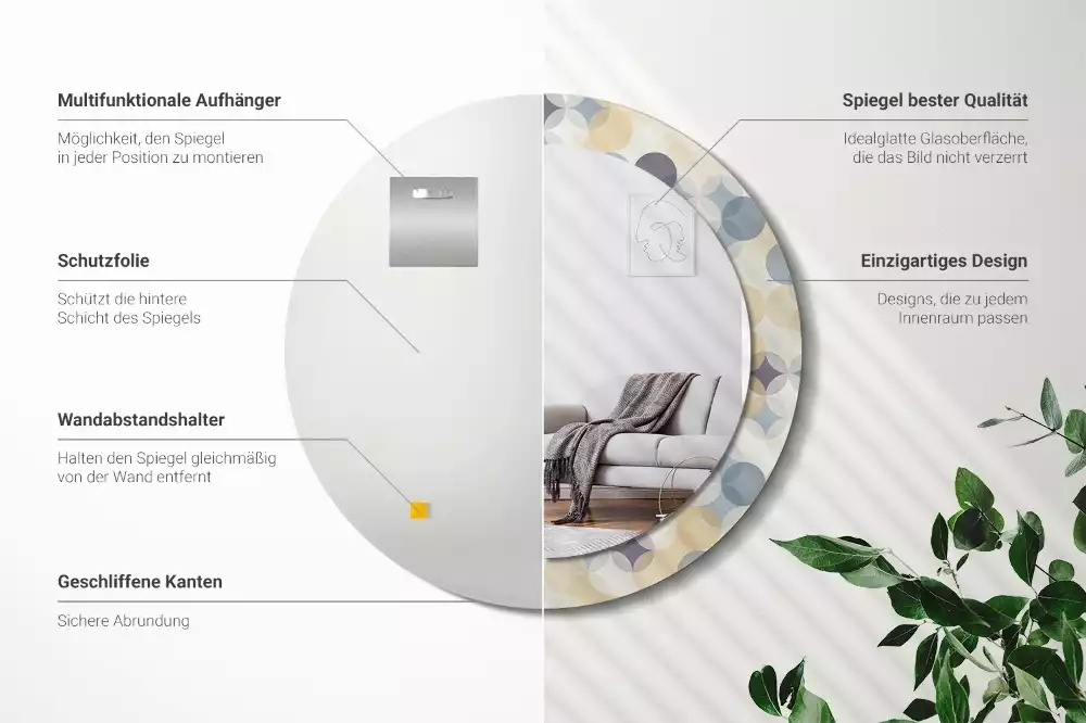 Espejo redondo estampado círculos geométricos