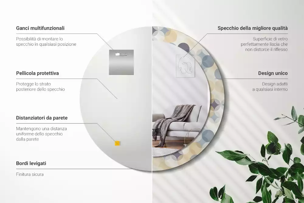 Espejo redondo estampado círculos geométricos