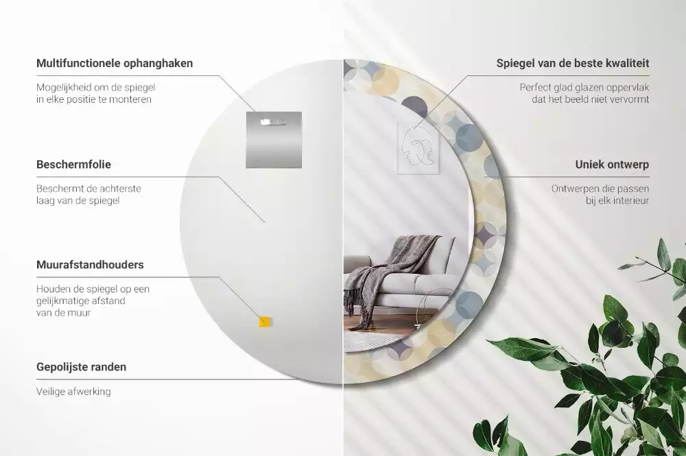 Espejo redondo estampado círculos geométricos