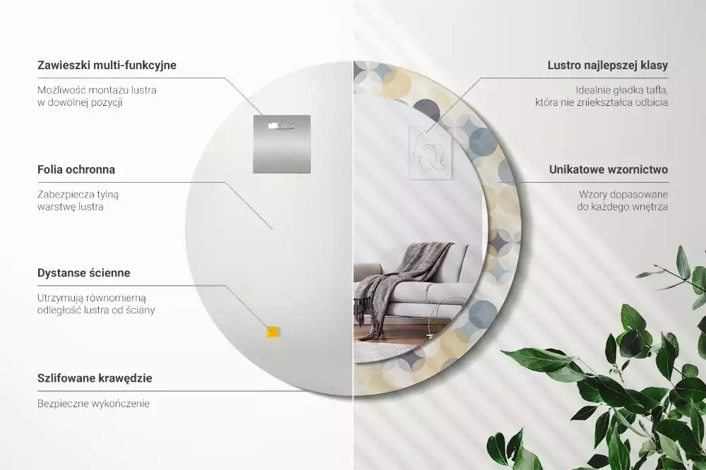 Espejo redondo estampado círculos geométricos