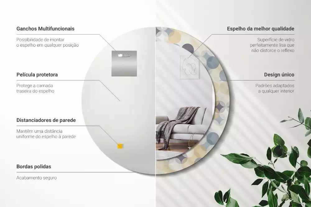 Espejo redondo estampado círculos geométricos