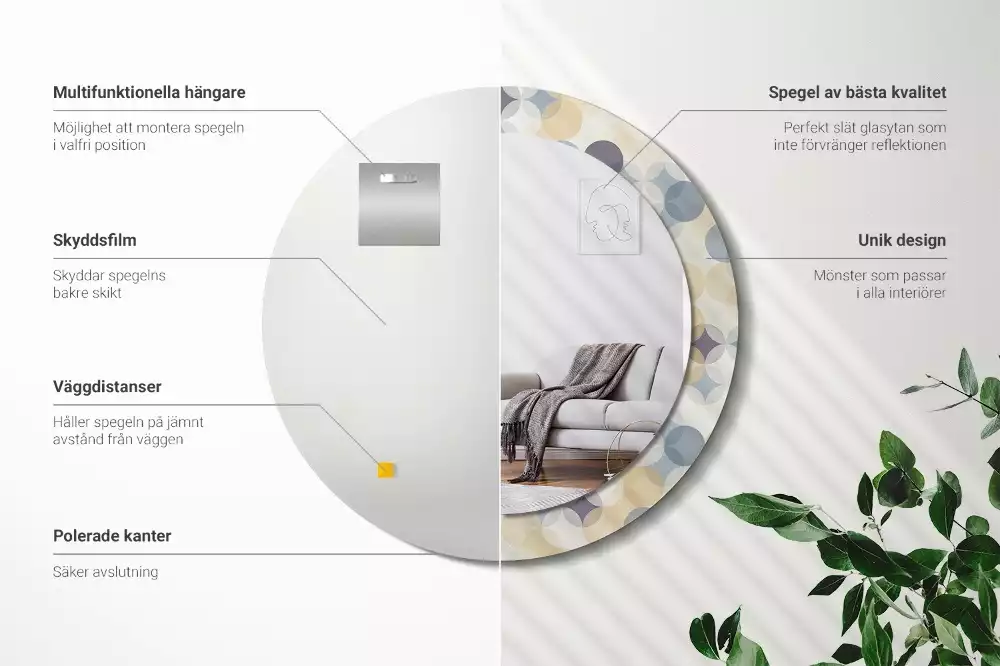 Espejo redondo estampado círculos geométricos