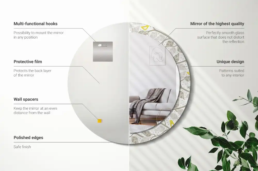 Espejo redondo impreso Pájaros amarillos en las ramas