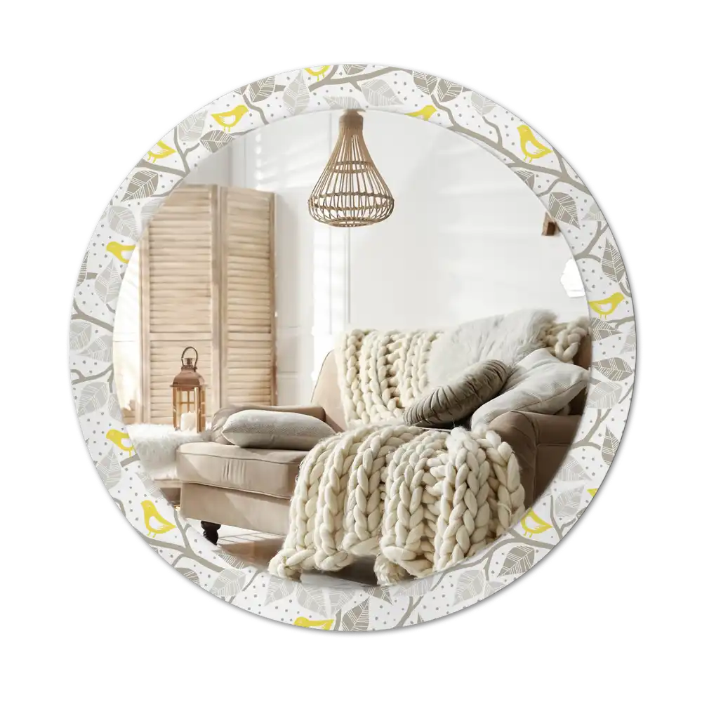 Espejo redondo impreso Pájaros amarillos en las ramas