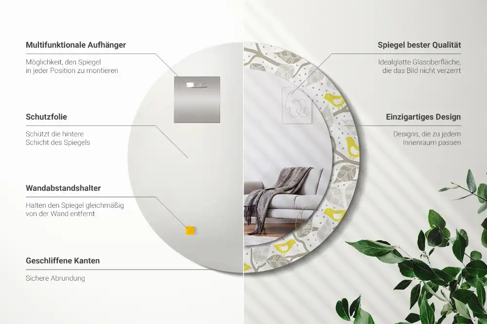 Espejo redondo impreso Pájaros amarillos en las ramas