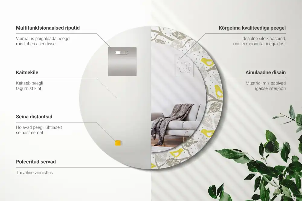 Espejo redondo impreso Pájaros amarillos en las ramas