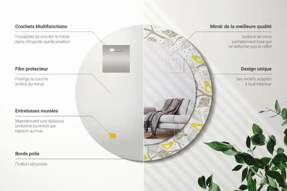 Espejo redondo impreso Pájaros amarillos en las ramas