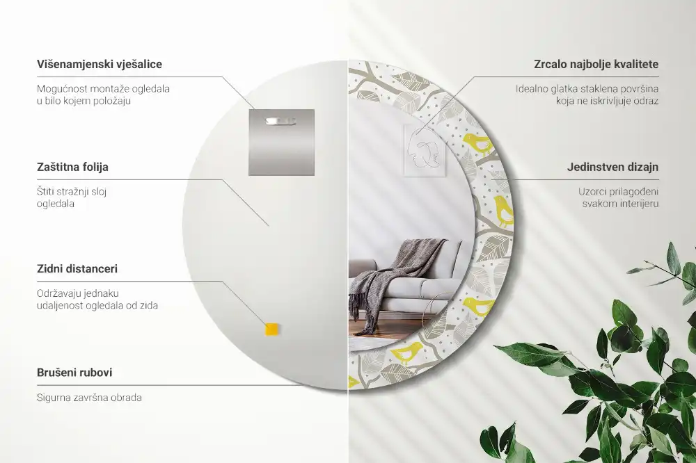 Espejo redondo impreso Pájaros amarillos en las ramas