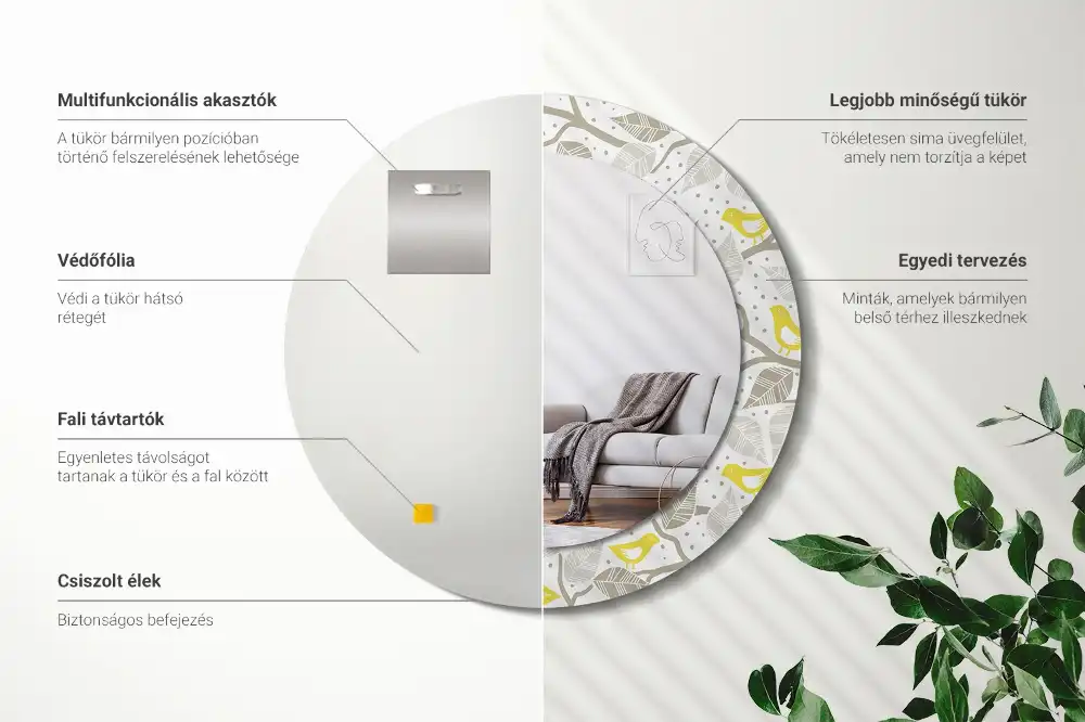 Espejo redondo impreso Pájaros amarillos en las ramas