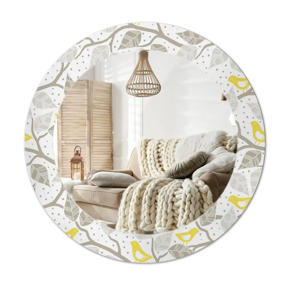 Espejo redondo impreso Pájaros amarillos en las ramas
