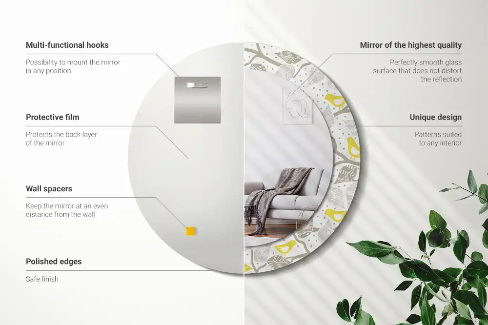 Espejo redondo impreso Pájaros amarillos en las ramas