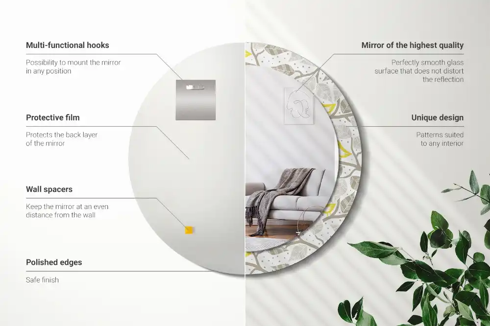 Espejo redondo impreso Pájaros amarillos en las ramas