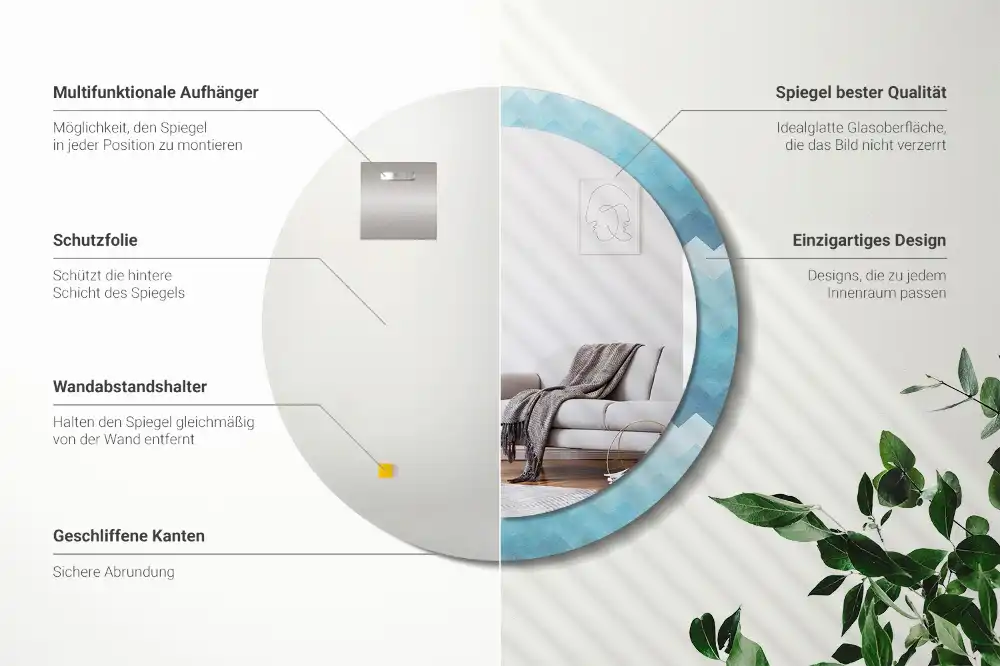 Espejo redondo estampado Chevron azul