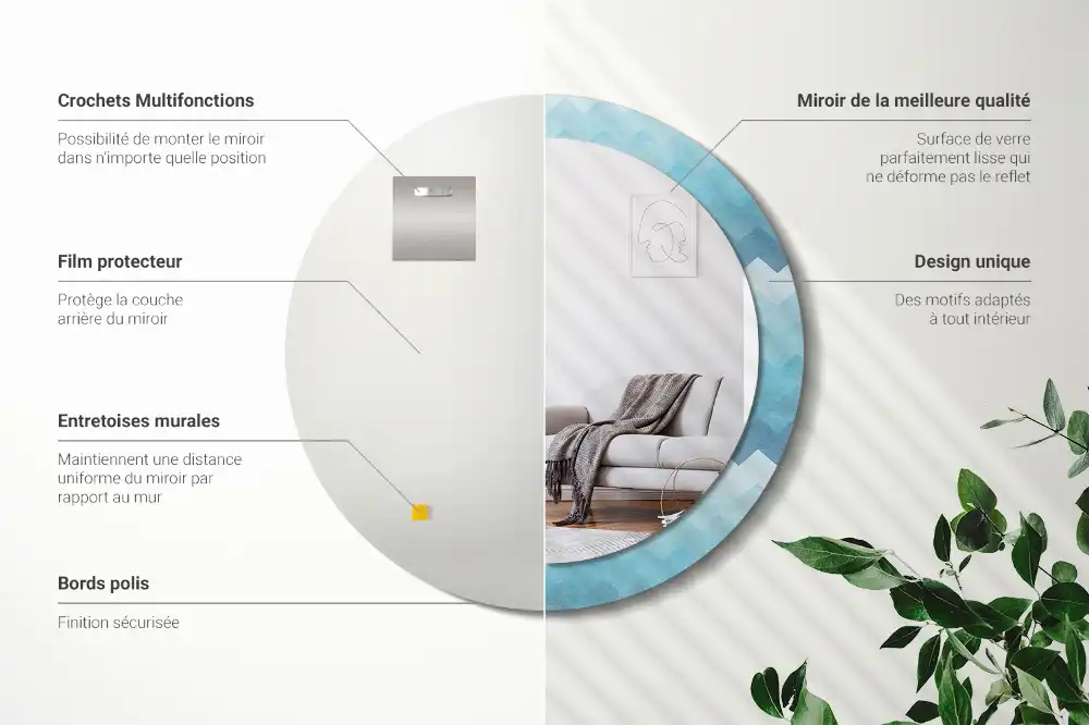 Espejo redondo estampado Chevron azul