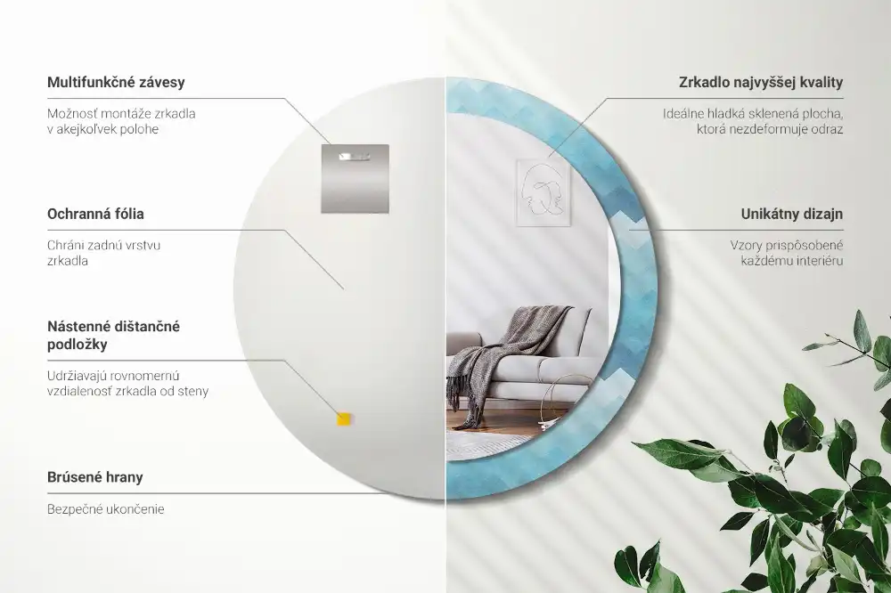 Espejo redondo estampado Chevron azul