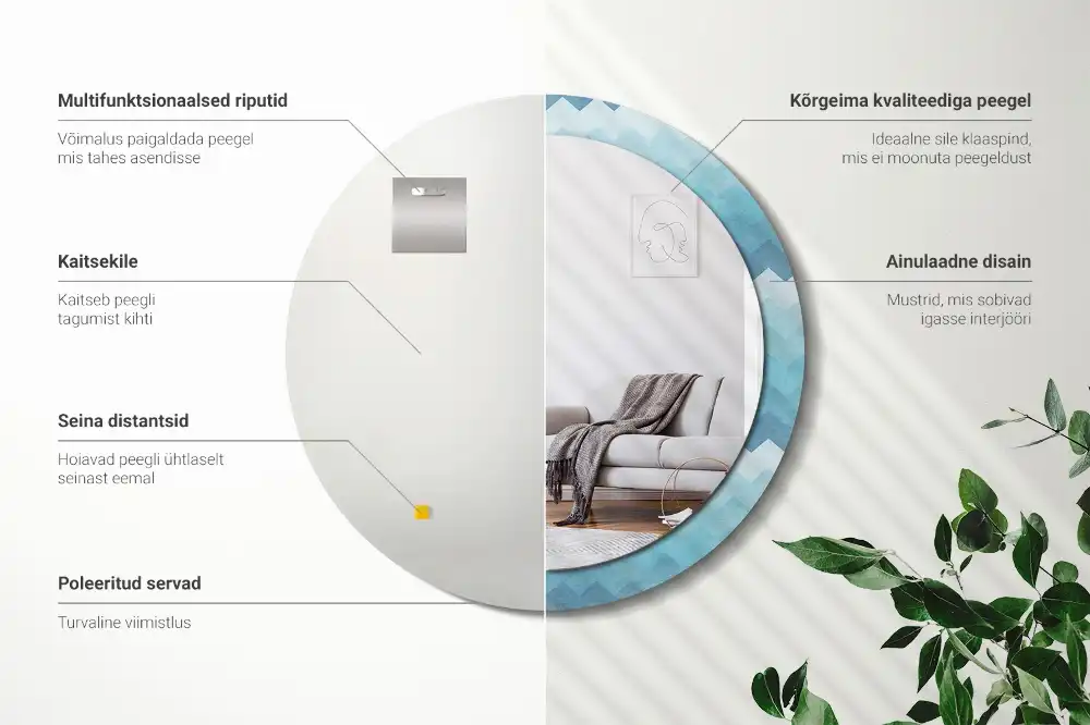 Espejo redondo estampado Chevron azul