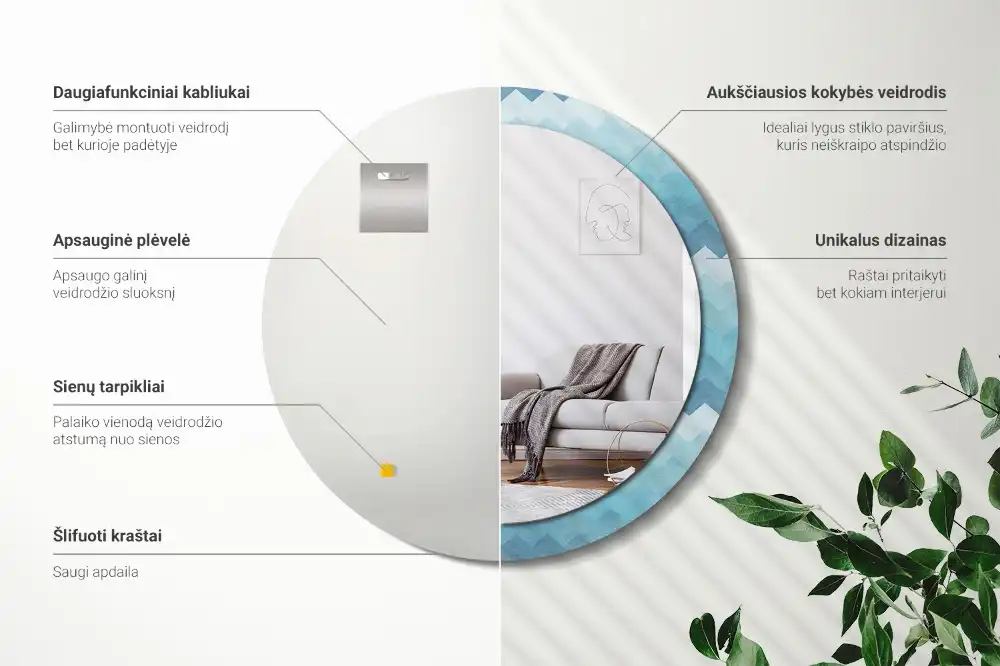 Espejo redondo estampado Chevron azul