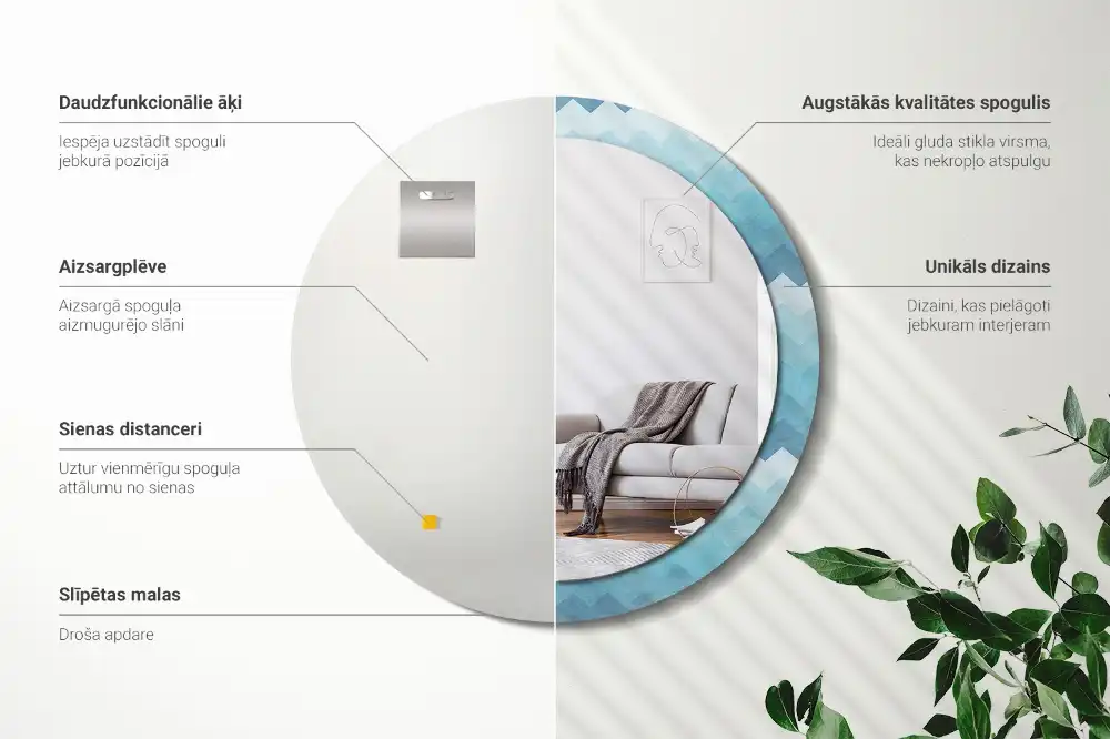 Espejo redondo estampado Chevron azul