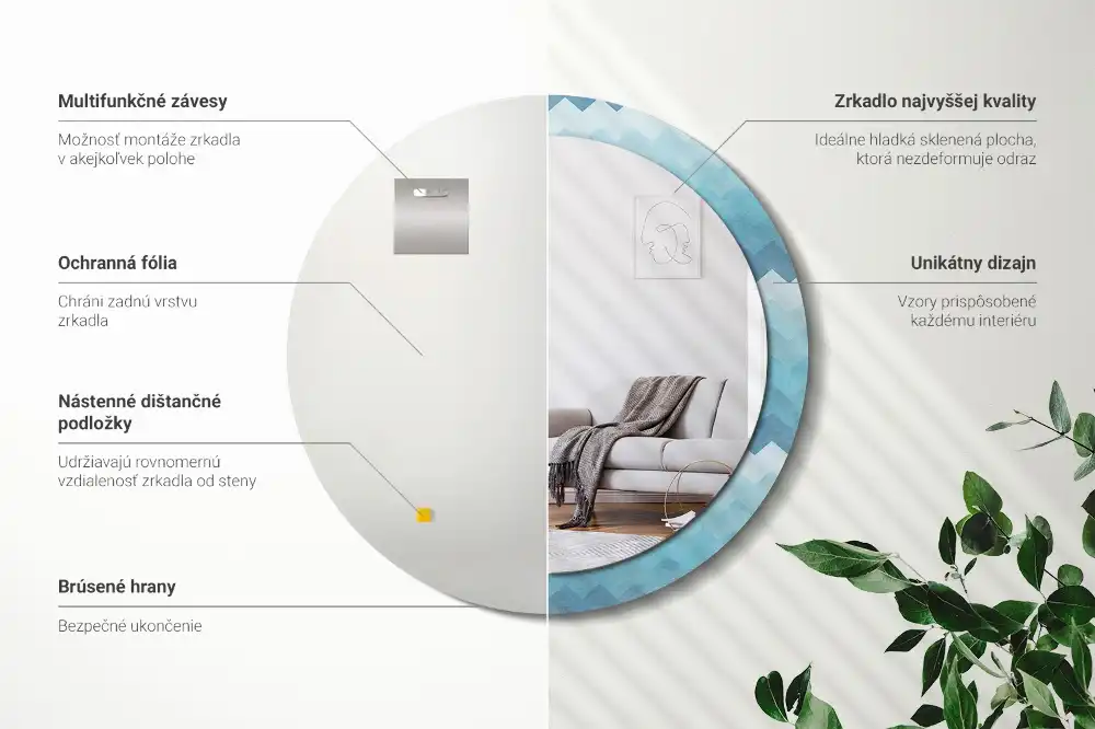 Espejo redondo estampado Chevron azul