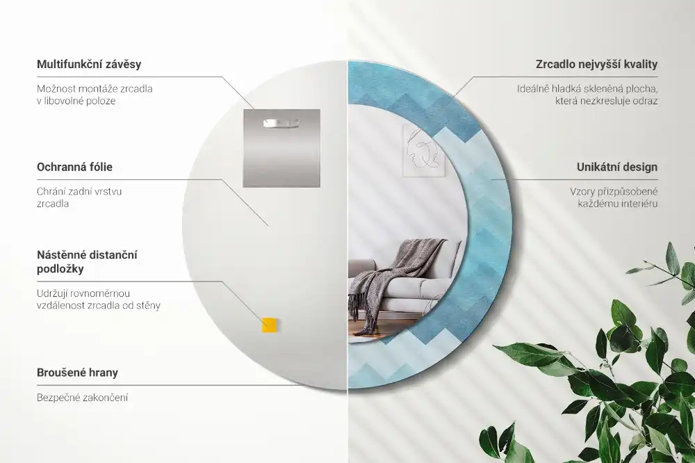 Espejo redondo estampado Chevron azul