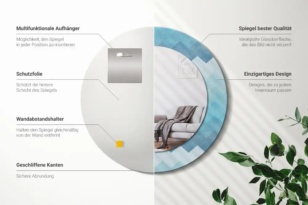 Espejo redondo estampado Chevron azul