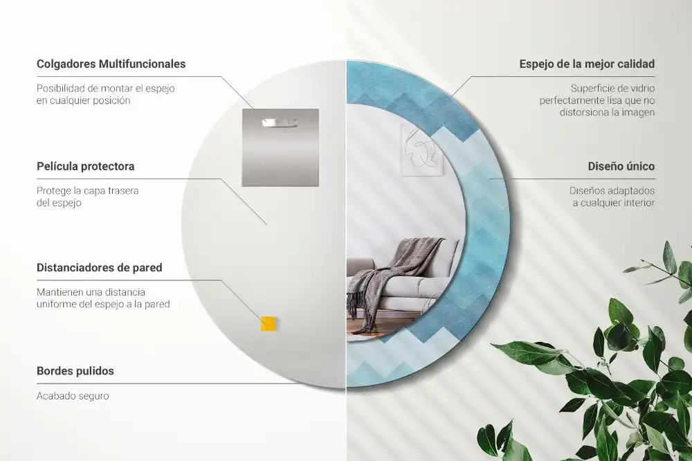 Espejo redondo estampado Chevron azul