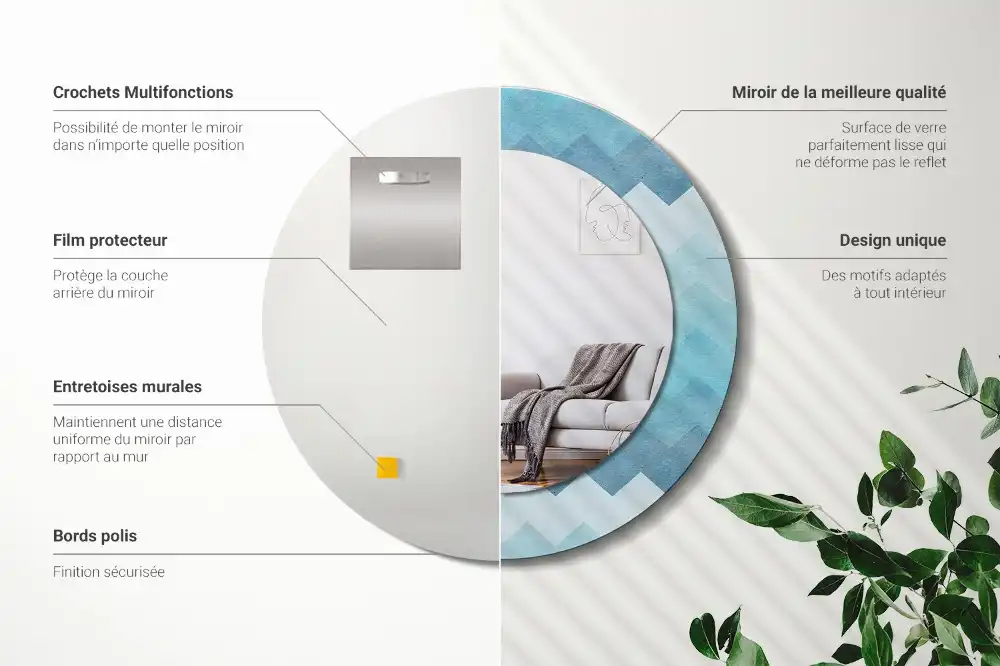 Espejo redondo estampado Chevron azul