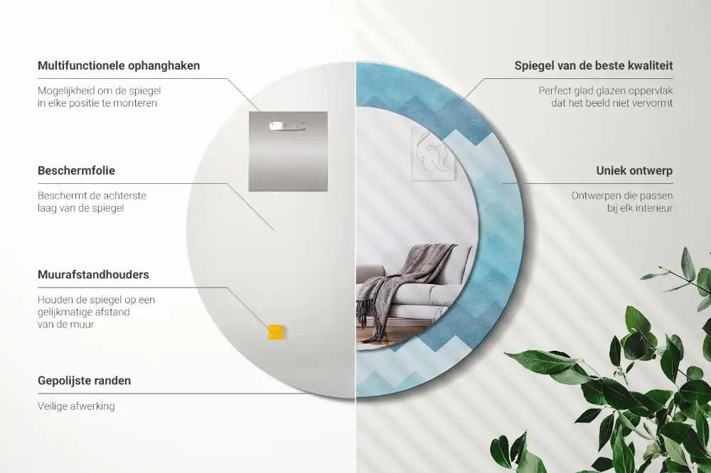 Espejo redondo estampado Chevron azul