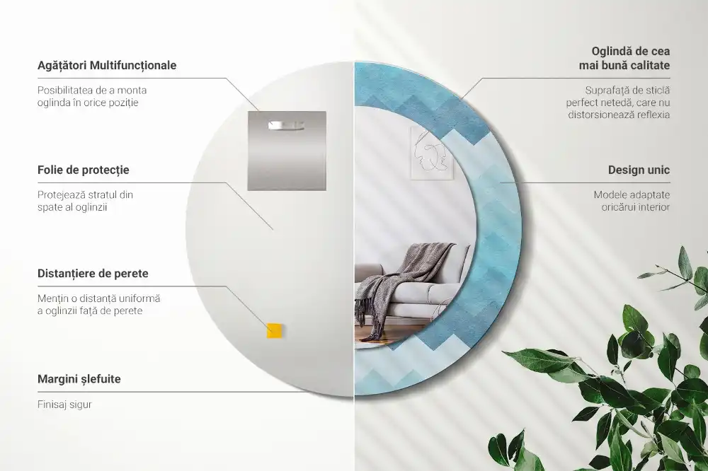 Espejo redondo estampado Chevron azul