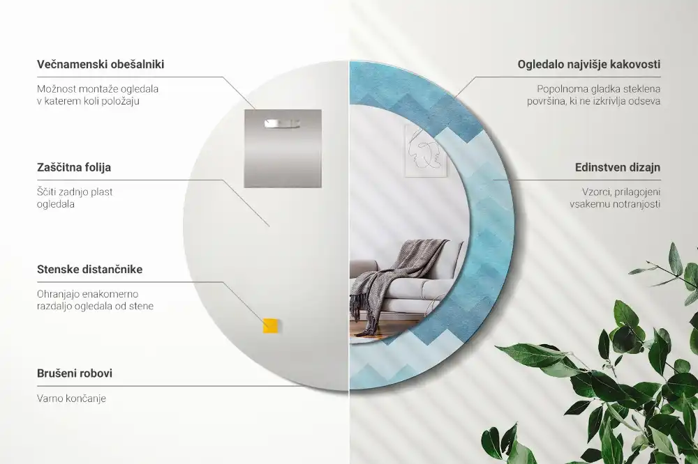 Espejo redondo estampado Chevron azul