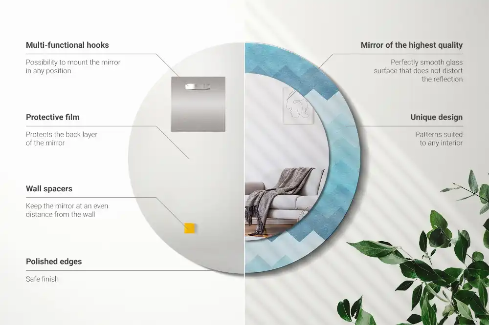 Espejo redondo estampado Chevron azul