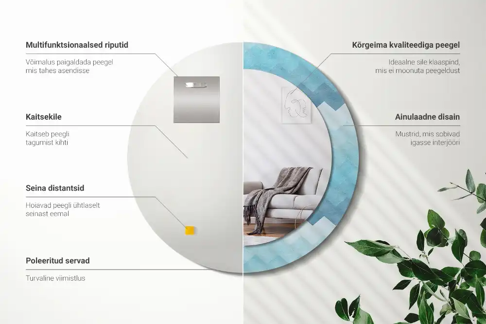 Espejo redondo estampado Chevron azul