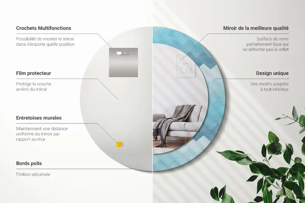 Espejo redondo estampado Chevron azul