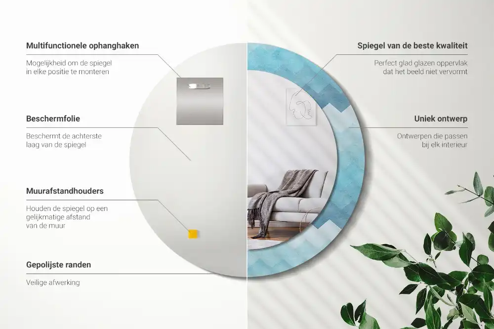 Espejo redondo estampado Chevron azul