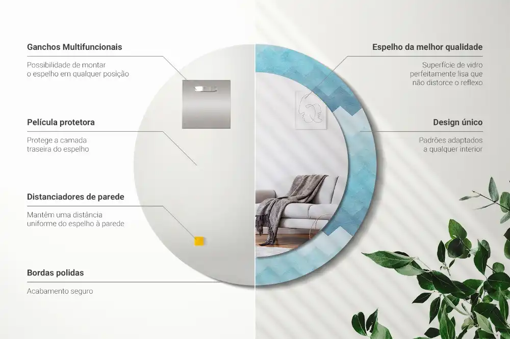 Espejo redondo estampado Chevron azul