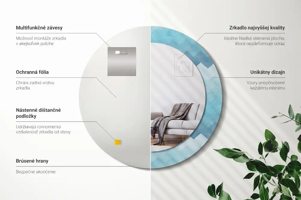 Espejo redondo estampado Chevron azul