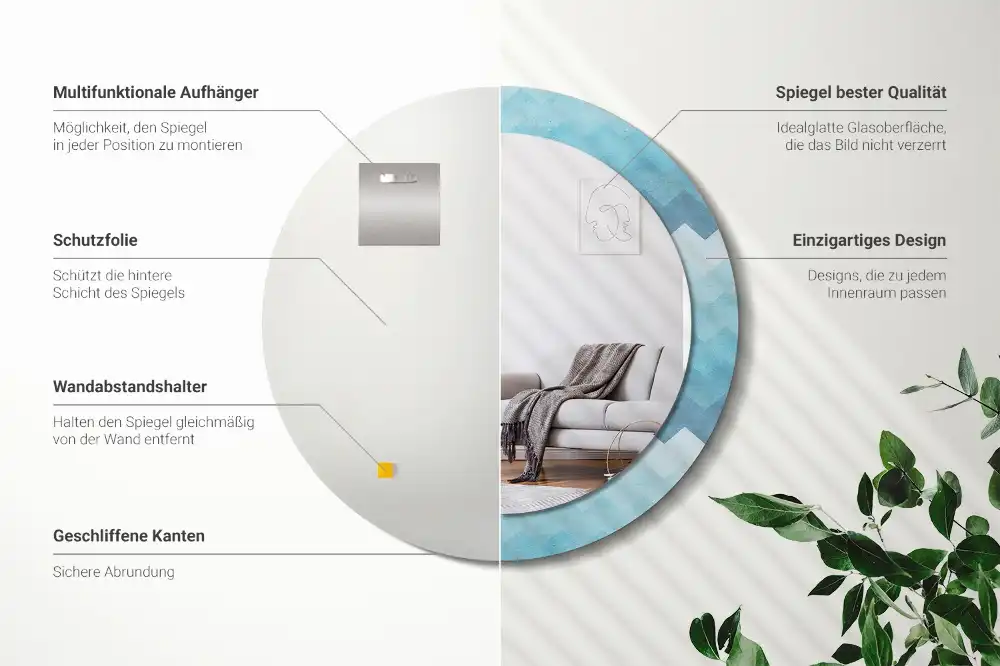 Espejo redondo estampado Chevron azul