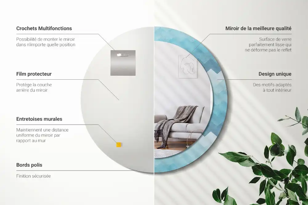 Espejo redondo estampado Chevron azul