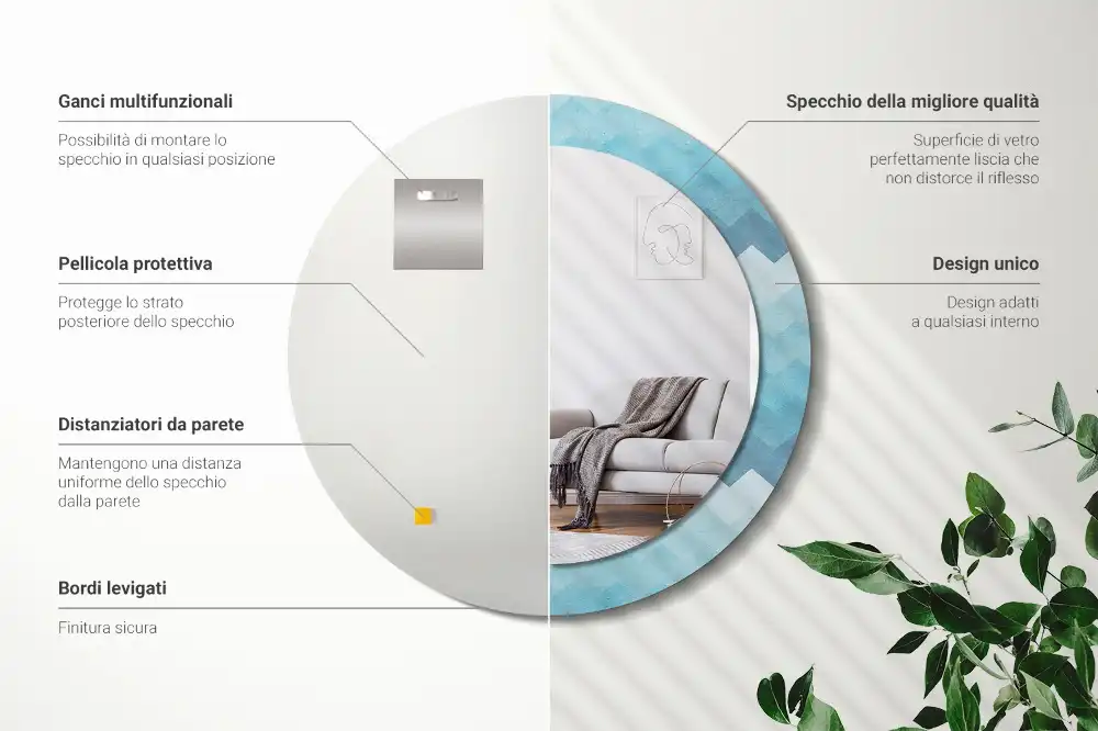 Espejo redondo estampado Chevron azul