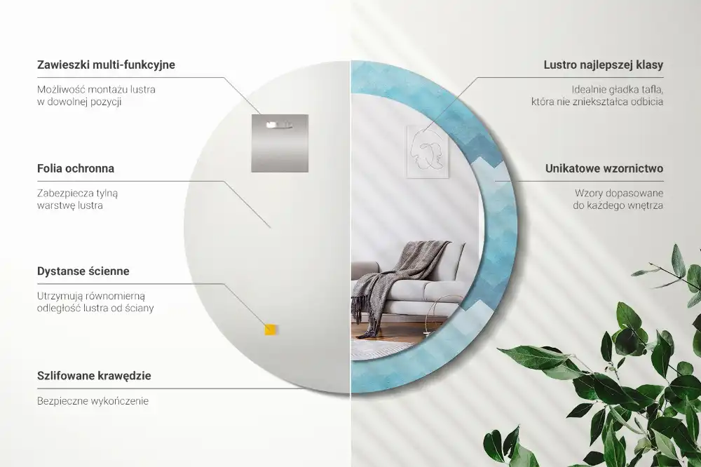 Espejo redondo estampado Chevron azul