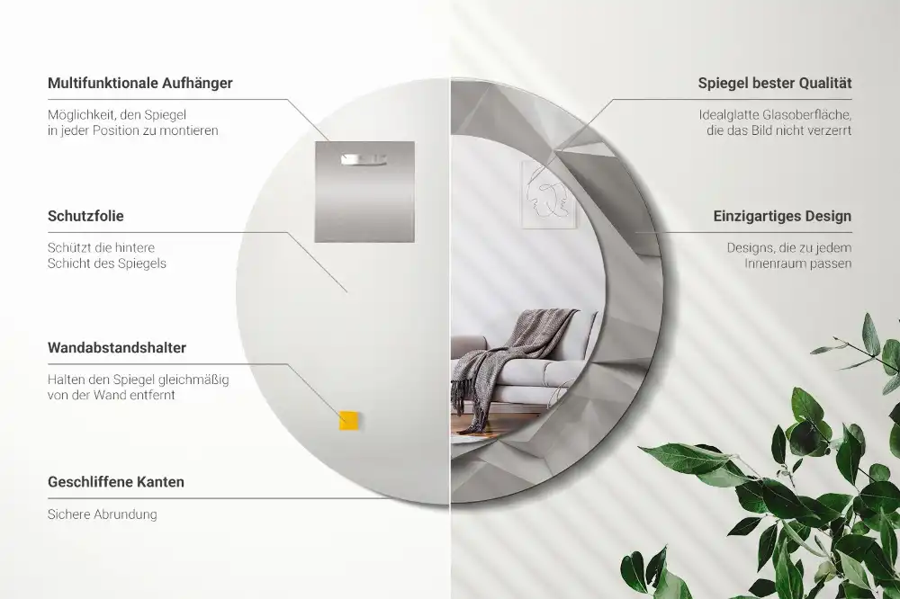 Espejo redondo impreso Cristal blanco abstracto