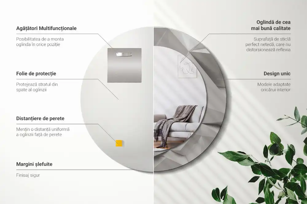 Espejo redondo impreso Cristal blanco abstracto