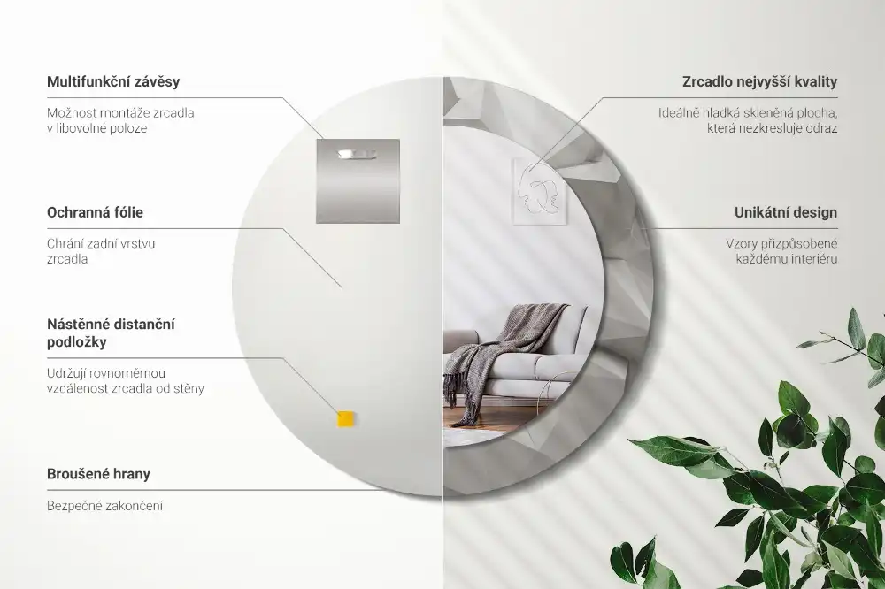 Espejo redondo impreso Cristal blanco abstracto