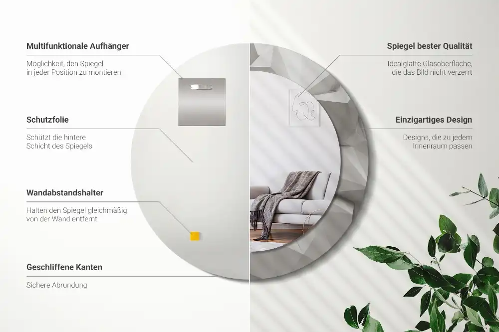 Espejo redondo impreso Cristal blanco abstracto