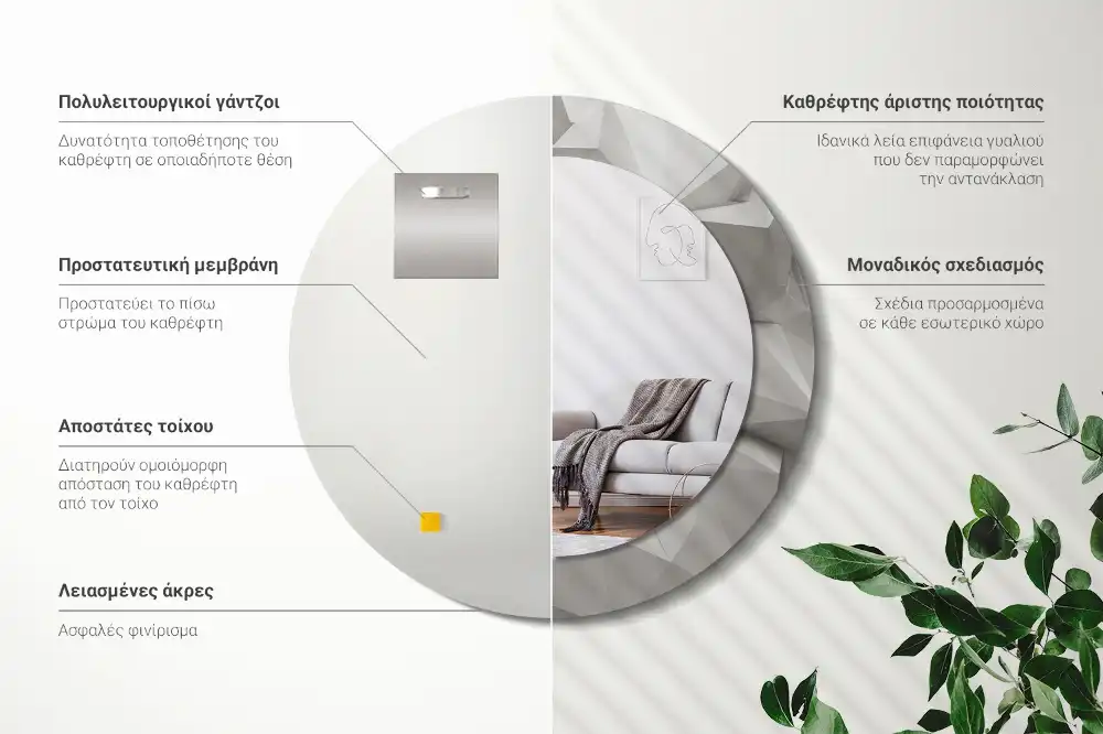 Espejo redondo impreso Cristal blanco abstracto