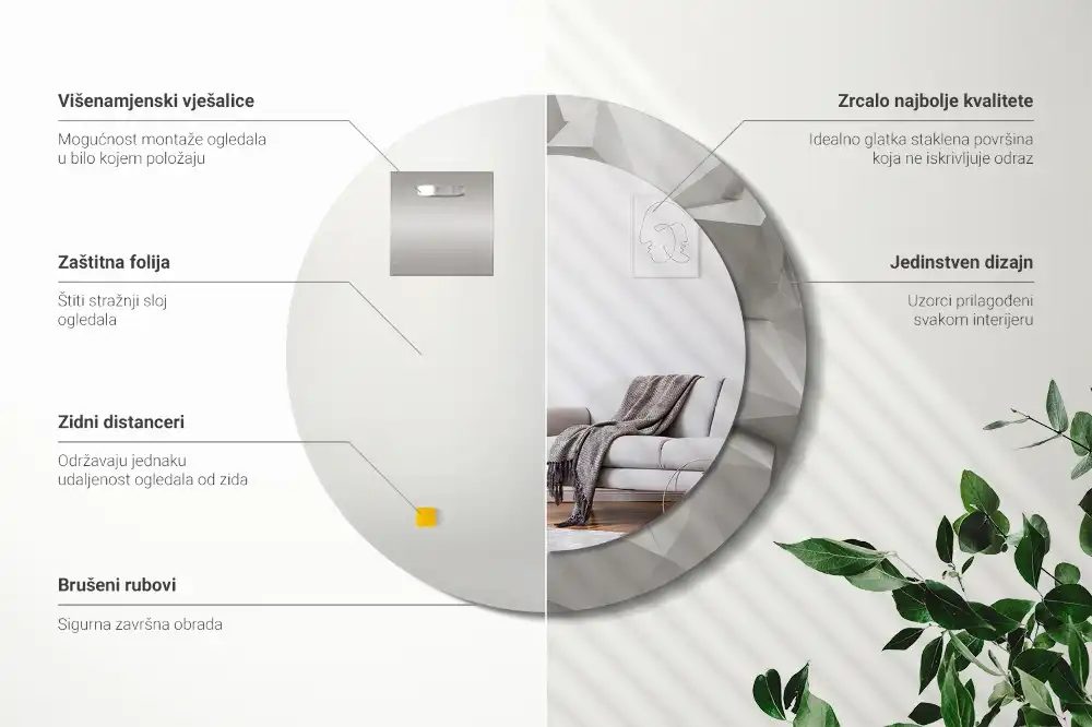 Espejo redondo impreso Cristal blanco abstracto