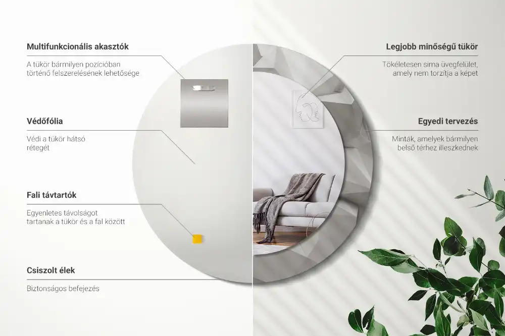 Espejo redondo impreso Cristal blanco abstracto