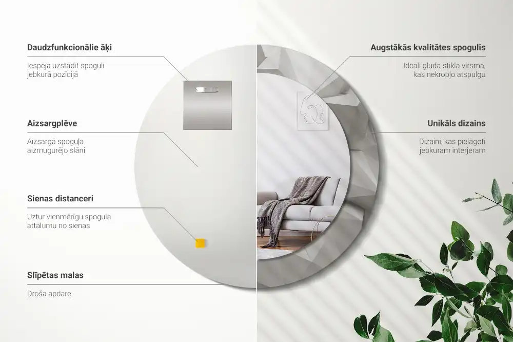 Espejo redondo impreso Cristal blanco abstracto