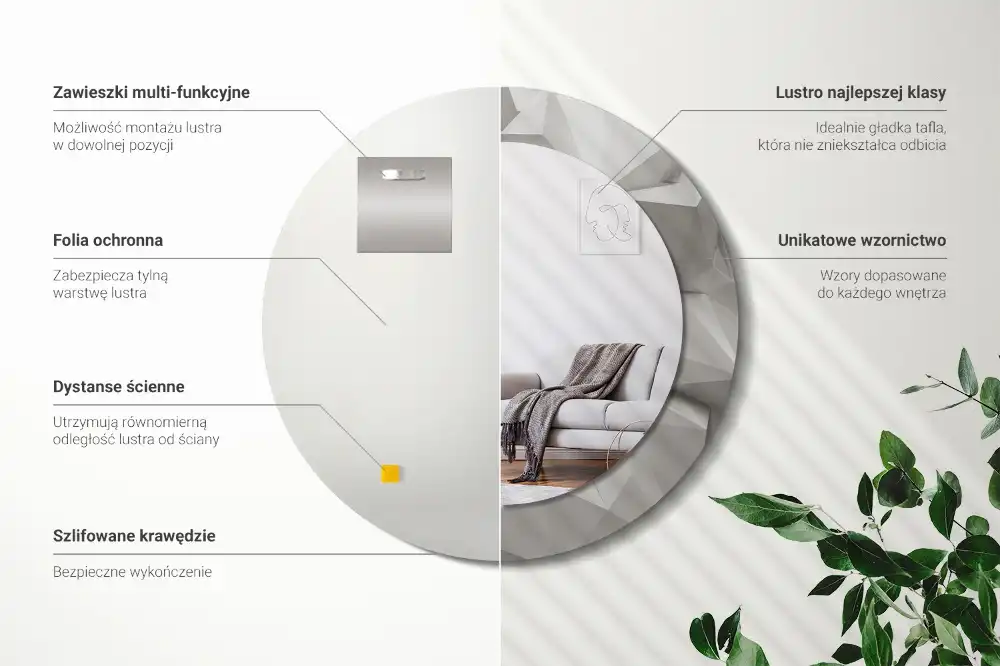 Espejo redondo impreso Cristal blanco abstracto