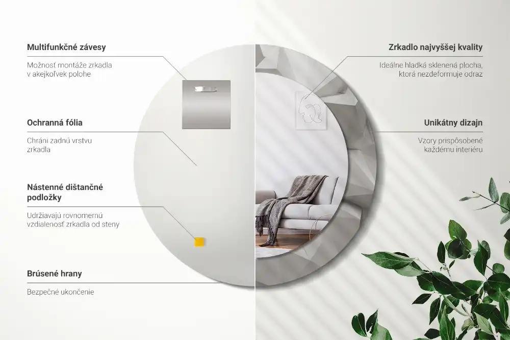 Espejo redondo impreso Cristal blanco abstracto